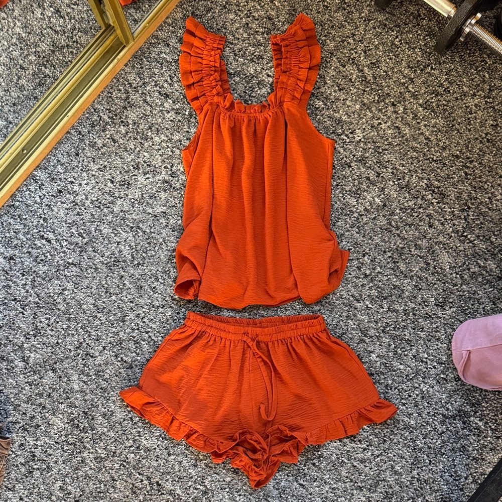 Women's Ruffled Sleepwear Set - RUST color